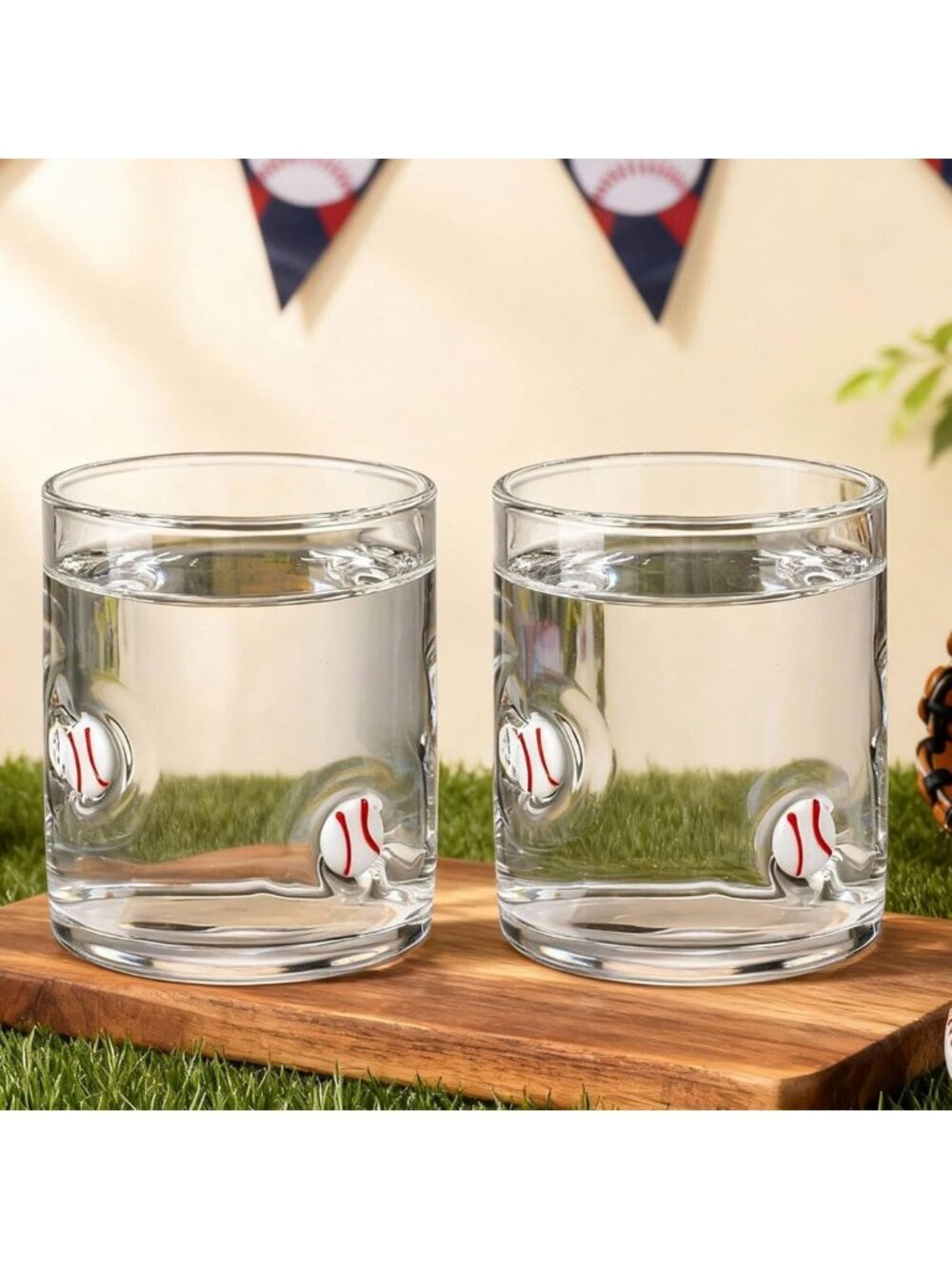 4 Pack Baseball Icon Stemless Drinking Glasses - 14oz Fun Party Cups